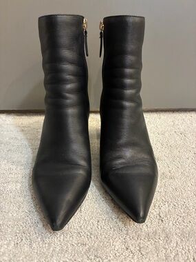 J. Crew Black Pointed Toe Leather Ankle Booties with Gold Zipper